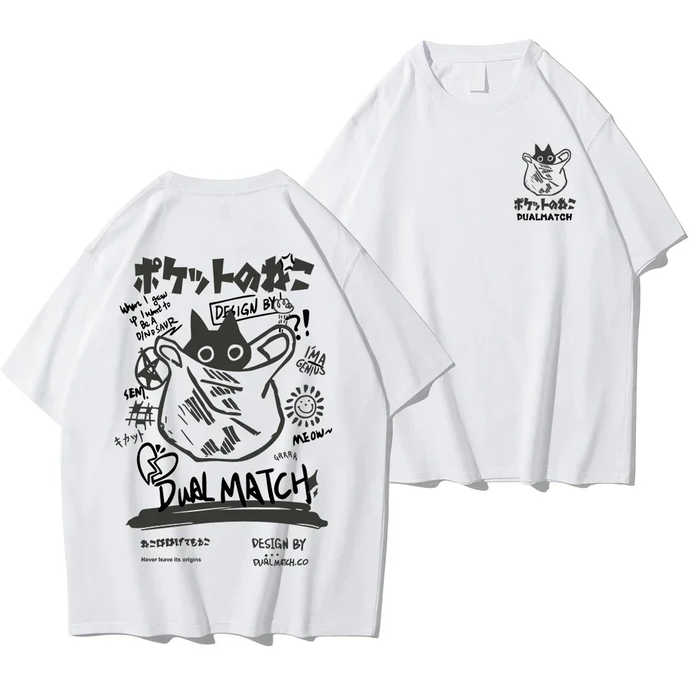 LE uomo donna Cartoon t-shirt 2024 Summer Harajuku Kawaii Cat Printed manica corta Tees coppia Streetwear graphic t-shirt