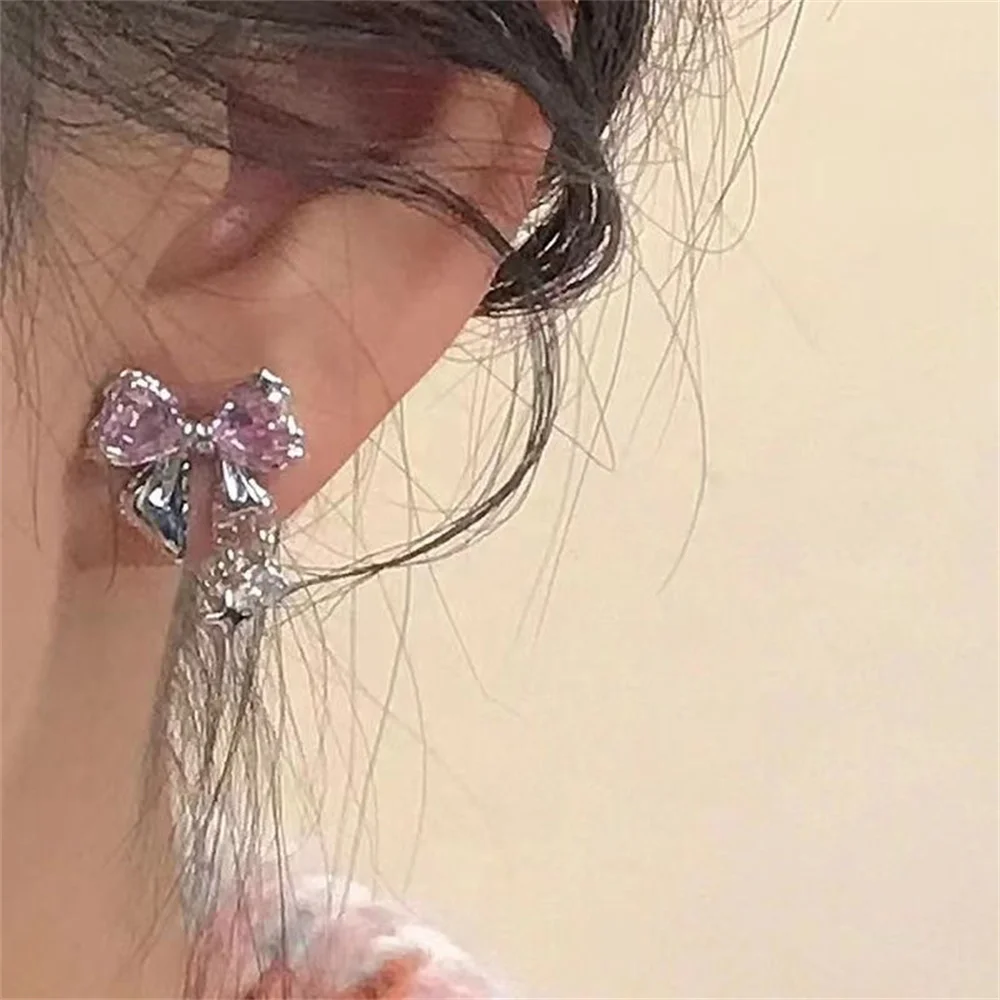 Glamorous Fashion Earrings Elegant Designer Earrings Rhinestone Bow Earrings Luxury Zircon Earrings Delicate Earrings