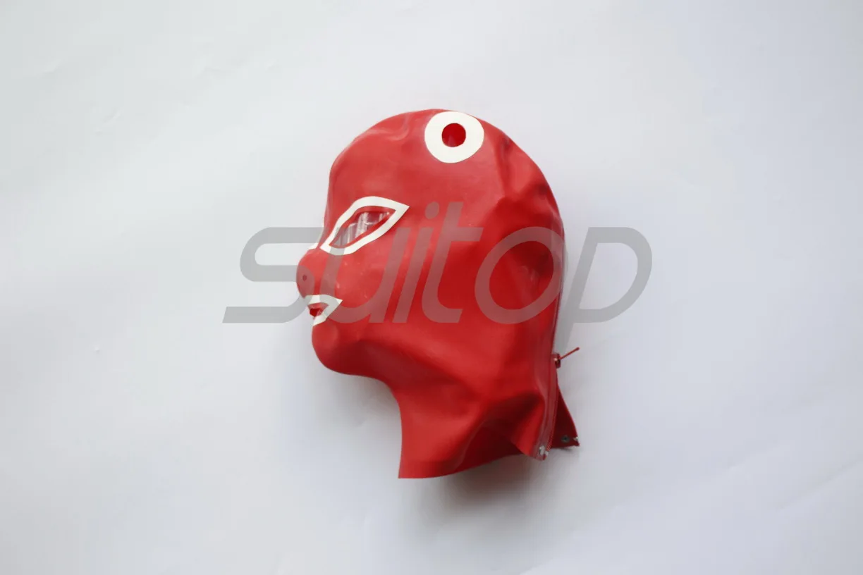 Suitop capuchas de látex para mujer con dos agujeros para el pelo en rojo