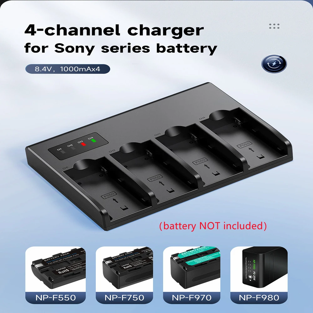 Battery Charger F970 4-Channel 100-240V Battery Intelligent Digital Chargers Four Slot Compatible with F550 F750 EU/US Cable