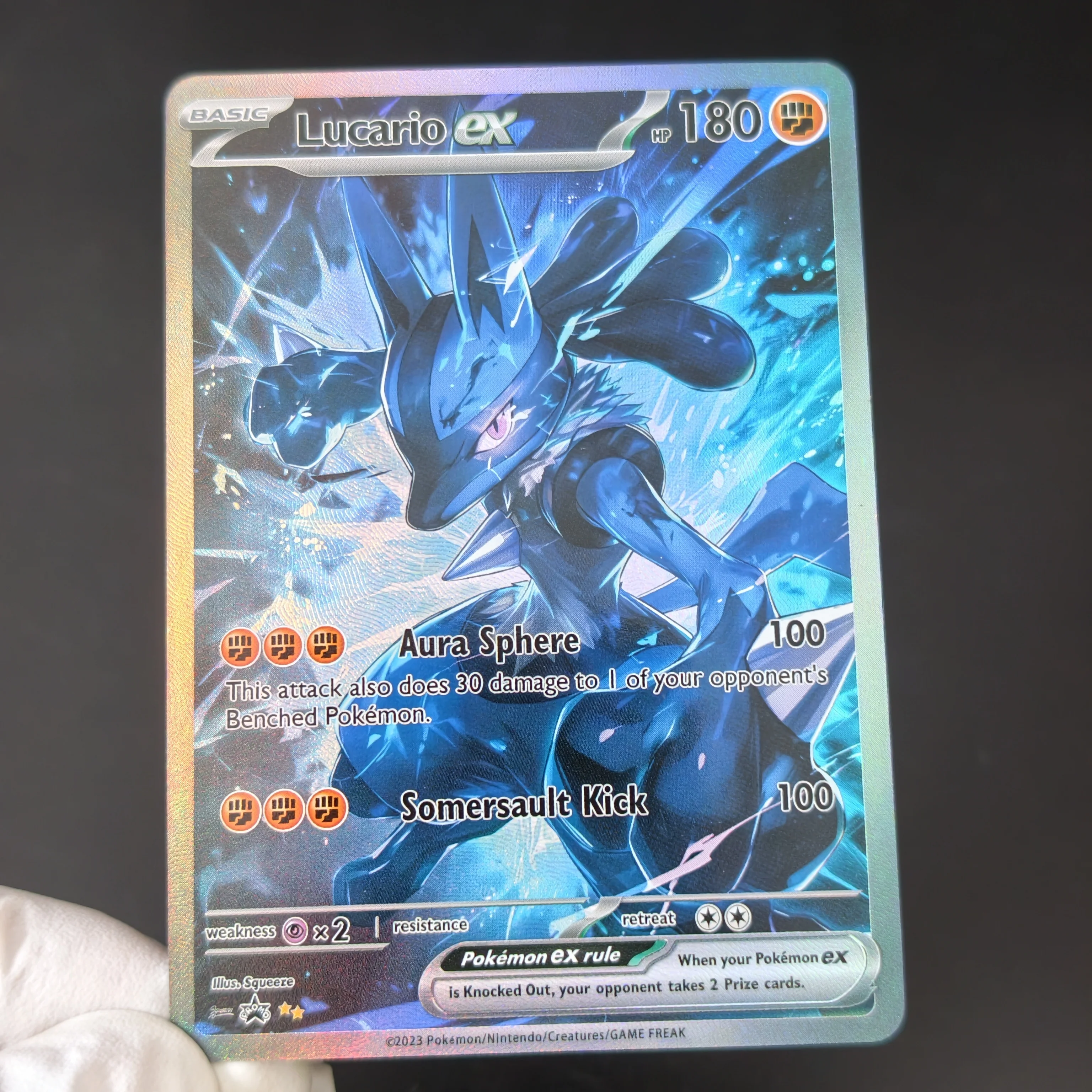 English PTCG Pokemon Cards Lucario EX Mewtwo EX Blue Ice Splash Background Full Art Textured Rainbow Holo DIY Self Made Cards view 6