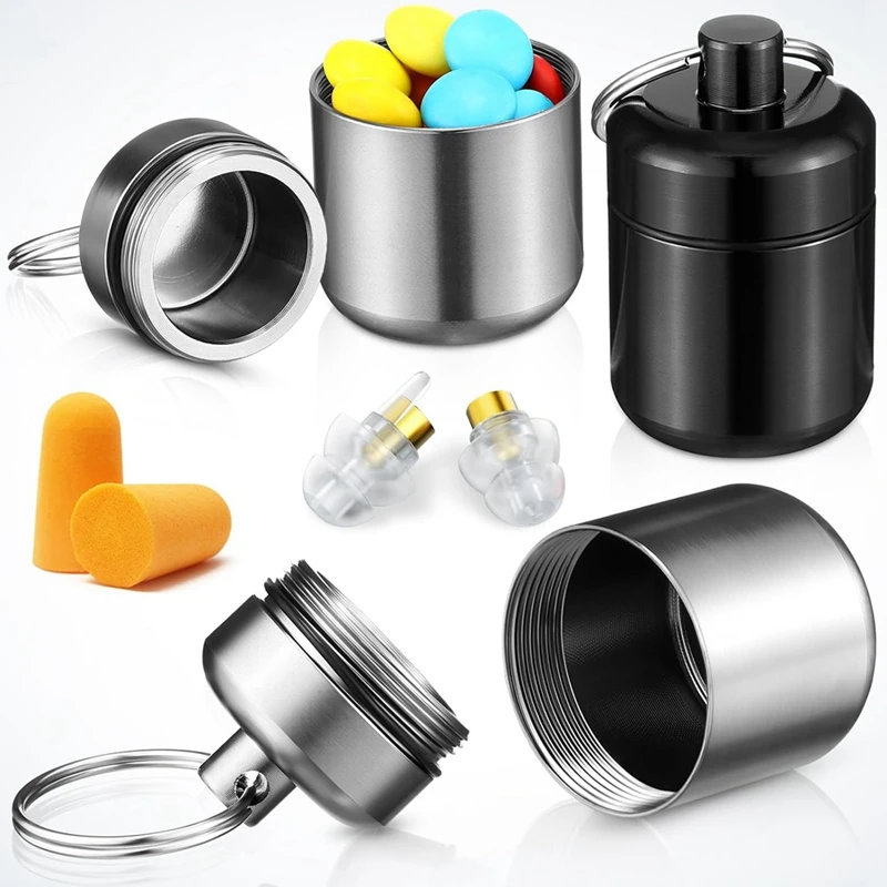 4 Pack Ear Plug Carrying Case Keychain, Portable Keychain Pill Case, Waterproof Metal Earplug Case Small Pill Container