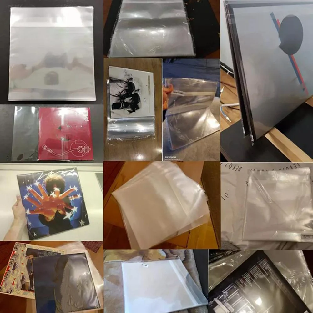 SMIEA 50PCS Custodia protettiva per dischi in gel OPP per giradischi LP Borsa per dischi in vinile piatta aperta