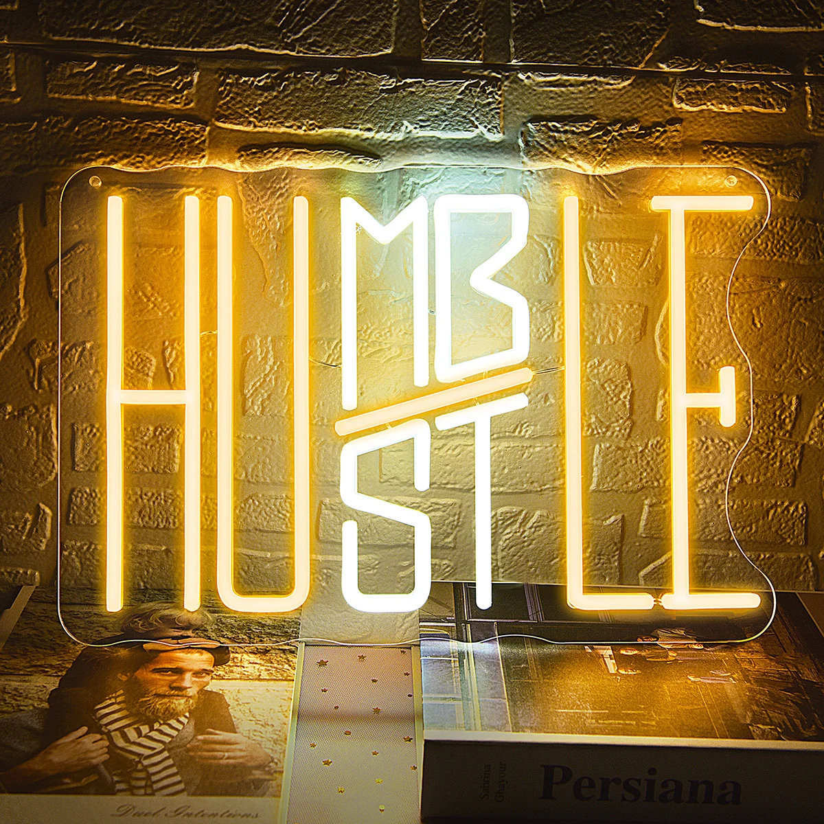 Humble Hustle Neon Sign Stay LED Neon Light for Room Decor Inspiring Neon Light up Sign USB Neon Wall Sign for Bedroom Decor