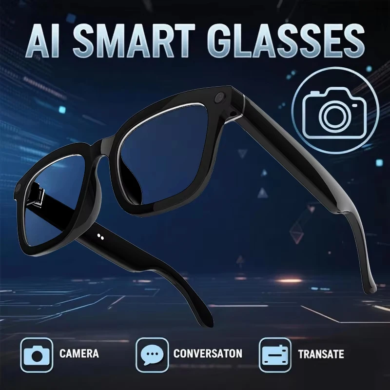 

AI Smart Bluetooth Sunglass Men Women Translation Headphones Camera Video Recorder Glasses Outdoor Sports Anti Blue Light Shades