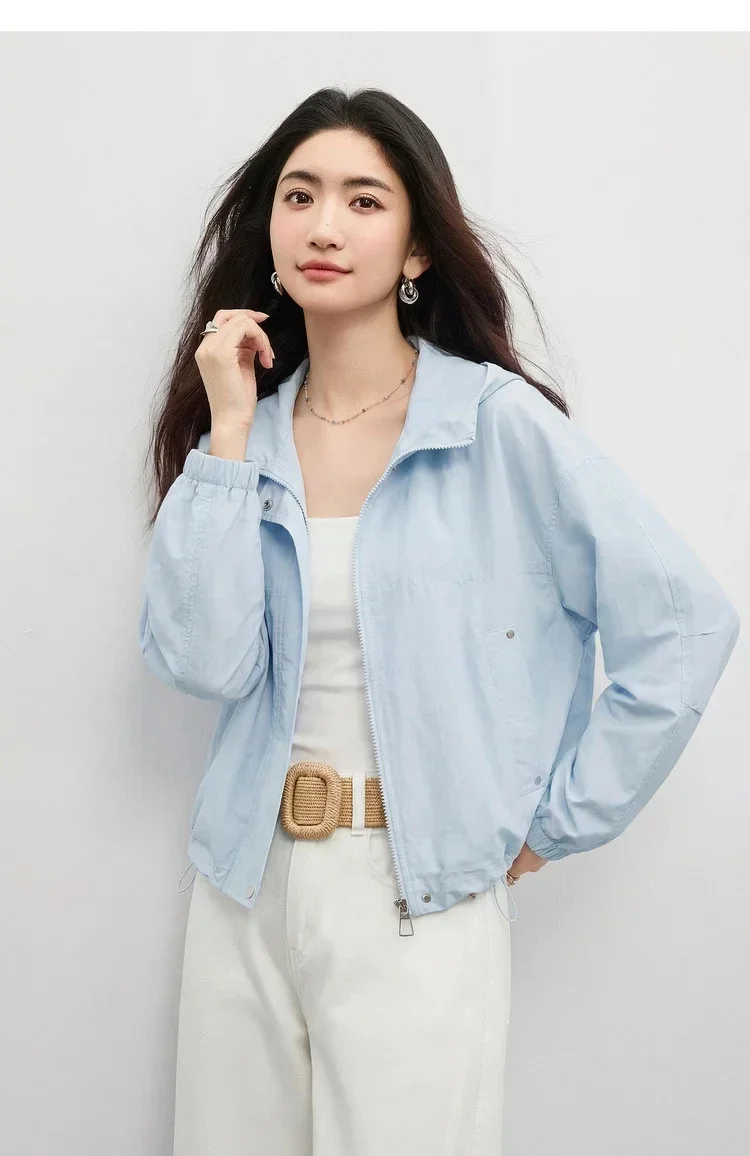 SENTUBILA Damen Kapuzenjacke mit Kordelzug am Saum und elastischen Ärmelbündchen, lässiger kurzer Mantel mit Reißverschluss, Damen Herbst-Oberbekleidung 2026 161WB6514X – Detail 19