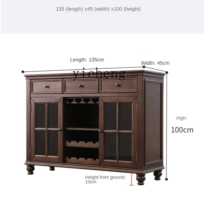 ZK Sideboard Cabinet Solid Wood Wine Cabinet Locker 3C Tempered Glass Sideboard Cabinet Distressed Model Room