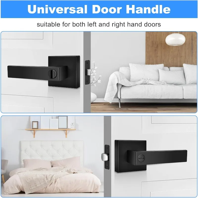 6 عبوات من مقابض سوداء حديثة، عتلات باب الخصوصية، مقابض أبواب سوداء، أقفال داخلية قابلة للعكس، مربع داخلي بدون مفتاح #3