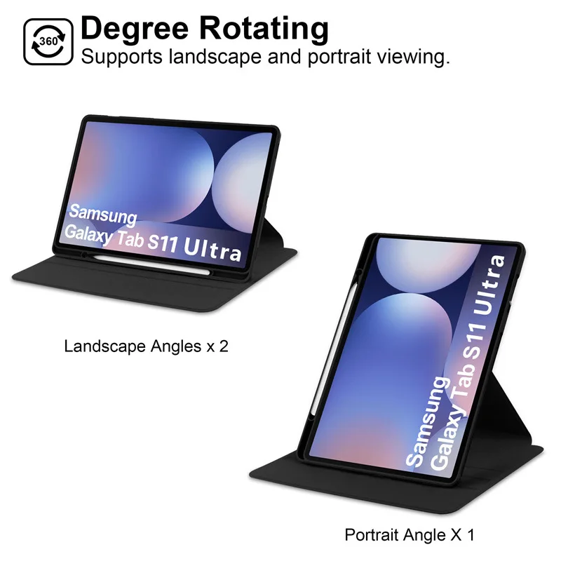 حافظة لهاتف سامسونج جالاكسي تاب S11 الترا 2025/سامسونج S10 S9 S8 الترا 14.6 بوصة غطاء خلفي أكريليك حامل دوران 360 مع فتحة قلم