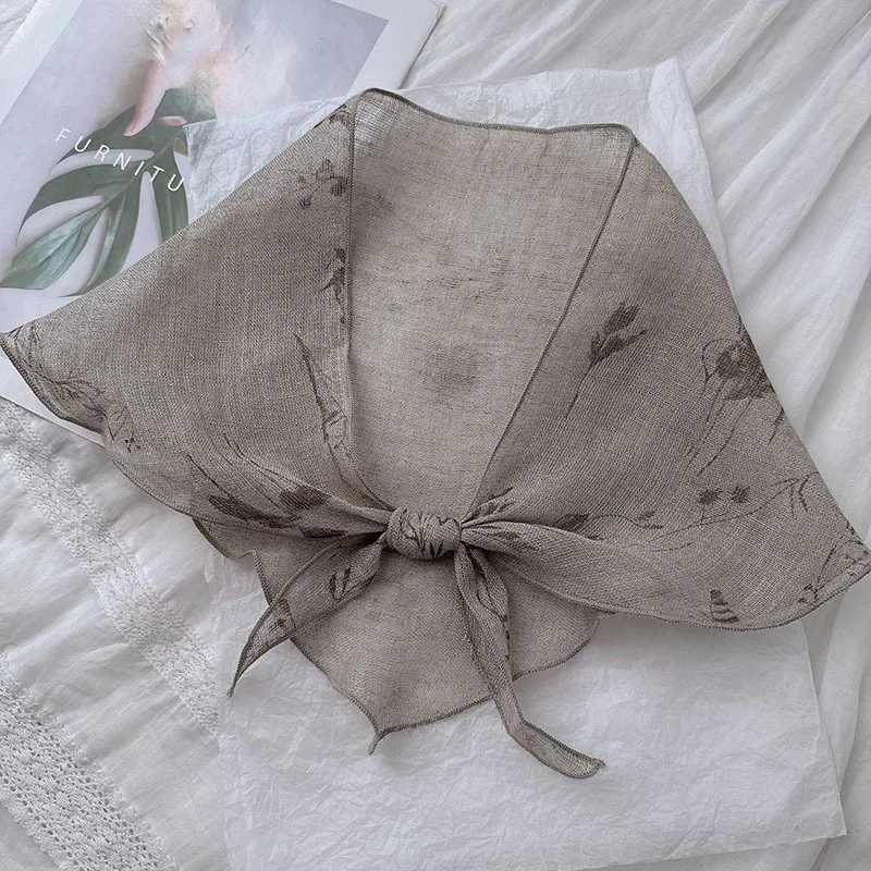 

%linen scarf women, vintage floral artistic retro neck scarf, high-quality forest-style, breathable spr