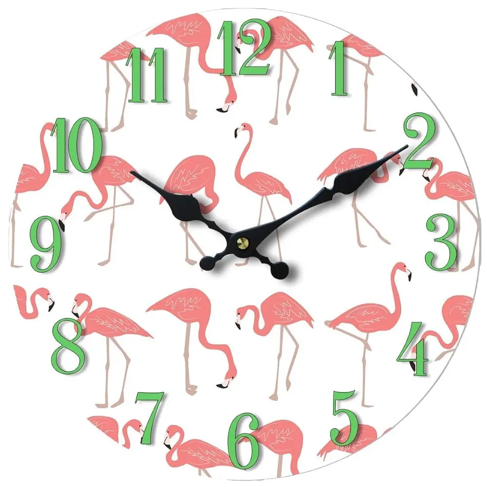 

Wall Clo Glass Flamingo Decorative 13 H Beach Theme Perfect Decor For Kitchen Bathroom Office Rustic Battery Operated Clocks