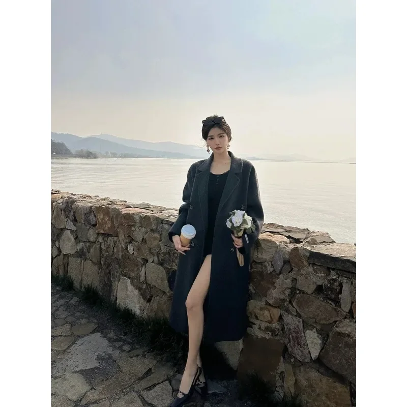 New Thickened Wool Jacket for Autumn and Winter Fashion Warm Alpaca Wool Maillard High-end Double-sided Cashmere Coat for Women.