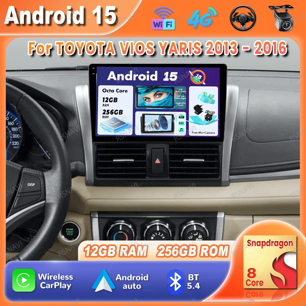 

Car Radio Android 15 For TOYOTA VIOS YARIS 2013 - 2016 Multimedia Stereo Qualcomm DSP DVD Viedo Player GPS Wireless Carplay Auto