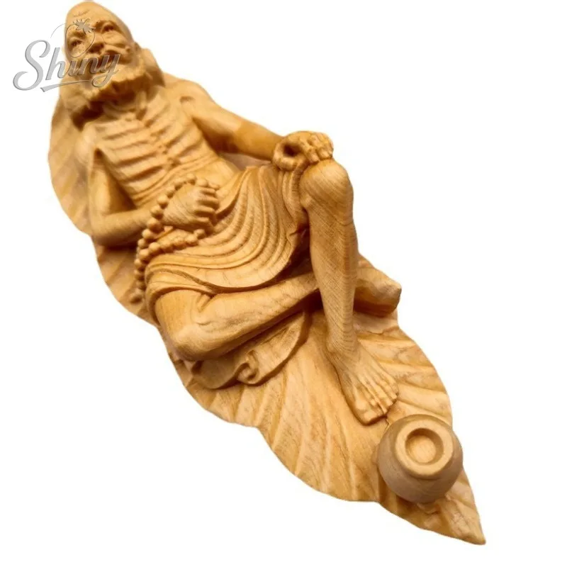 Cliff Cedar Wood Carving A Leaf Across The River Dharma Lohan Zen Ornaments Incense Stick Desktop Decorations