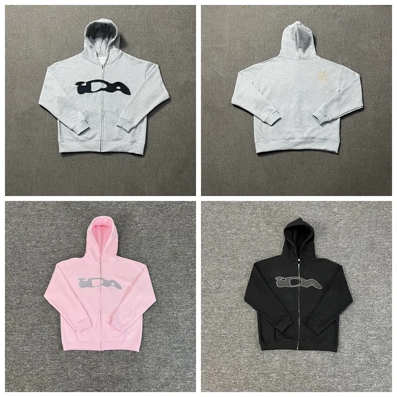 

IDA DESIGN Zip Hoodie Embroidered Letter Fleece Lining Relaxed Fit Casual Zipper Unisex Hooded Sweatshirt Jacket