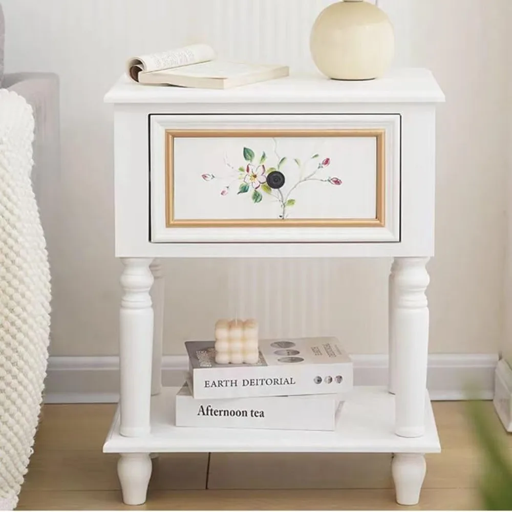 Compact 2-Tier Solid Wood Nightstand with Drawer and Storage for Sofa Side