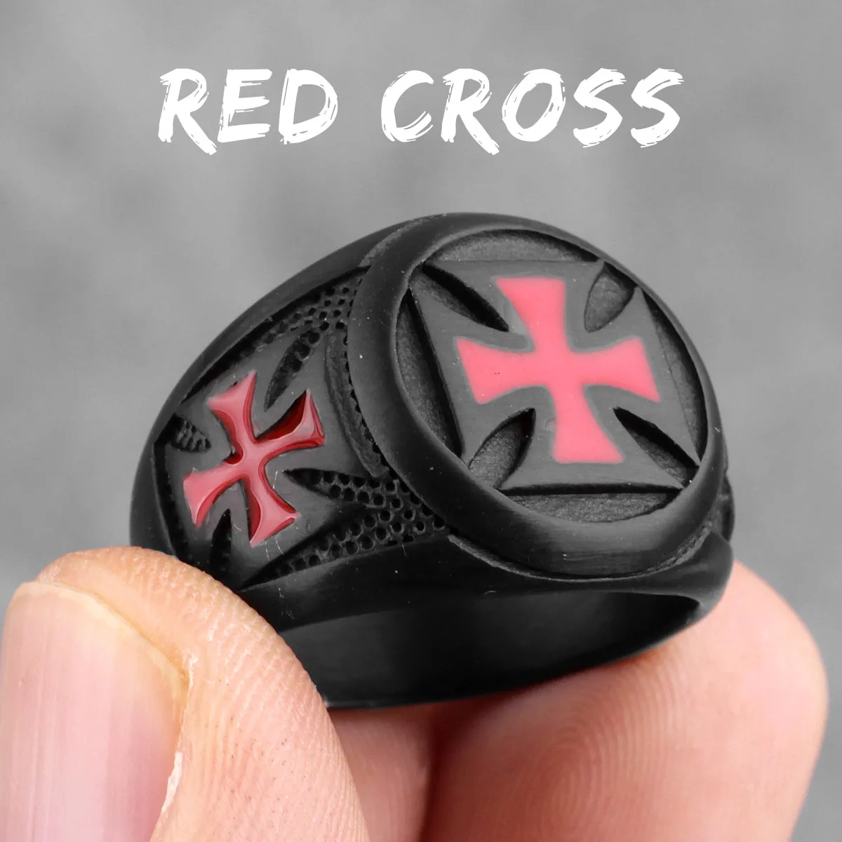 Red Cross Black Stainless Steel Mens Rings Religion Punk Hip Hop for Male Boyfriend Biker Jewelry Creativity Gift Wholesale