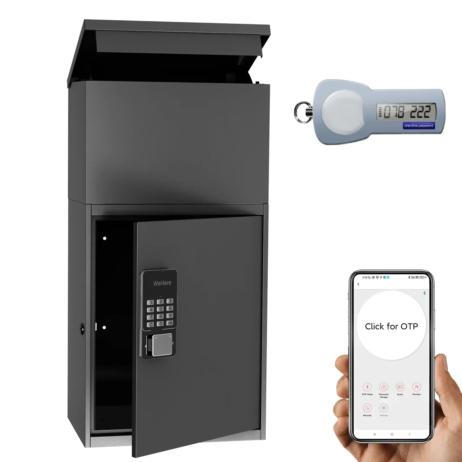 Outdoor Waterproof Drop Box, Bluetooth Smart Lock Mailbox Courier Cabinet,Anti Theft Wall Mount Detachable Metal  Parcel Box