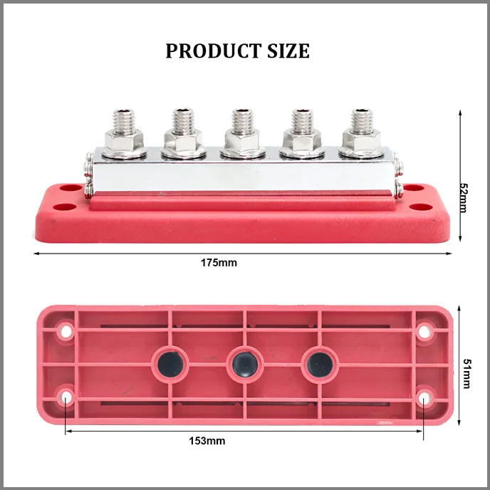 RV 600A High Current Busbar M10 DC Row 5-way Wiring Stud 300v High Voltage