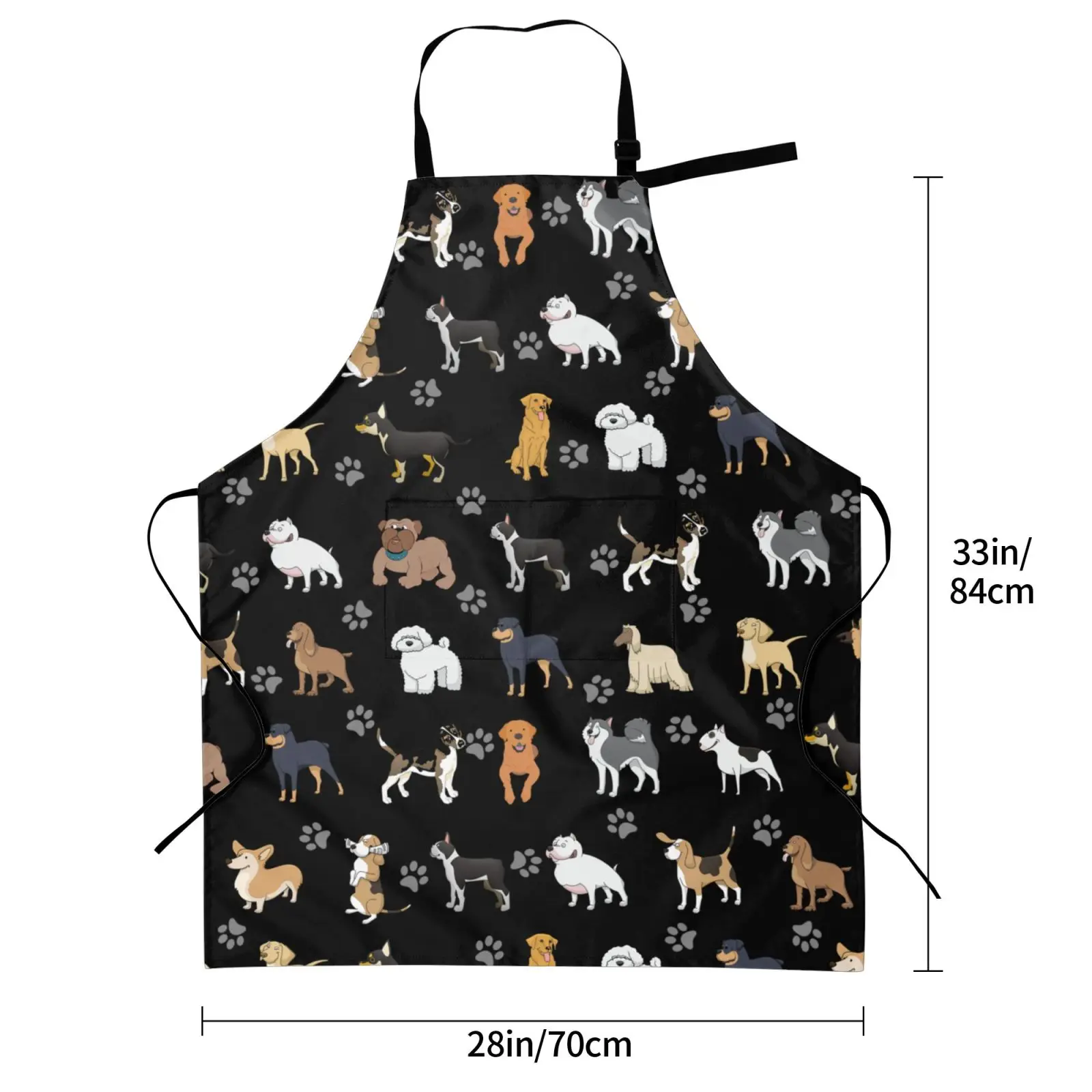 Cute Dog Grooming Apron with 2 Pockets Women Men Adjustable Waterproof Kitchen Cooking Bib Aprons Animals Cat Chicken Aprons