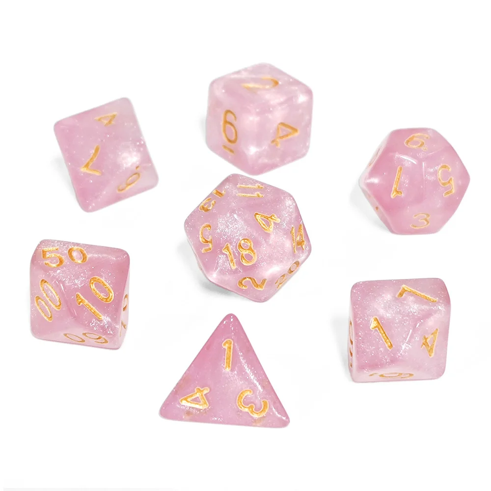 Elegant Rose Pink Swirl Dice Set, 7PCS Handcrafted Marbled  DND Dice, Perfect Gift for TTRPG Fans & Collectors