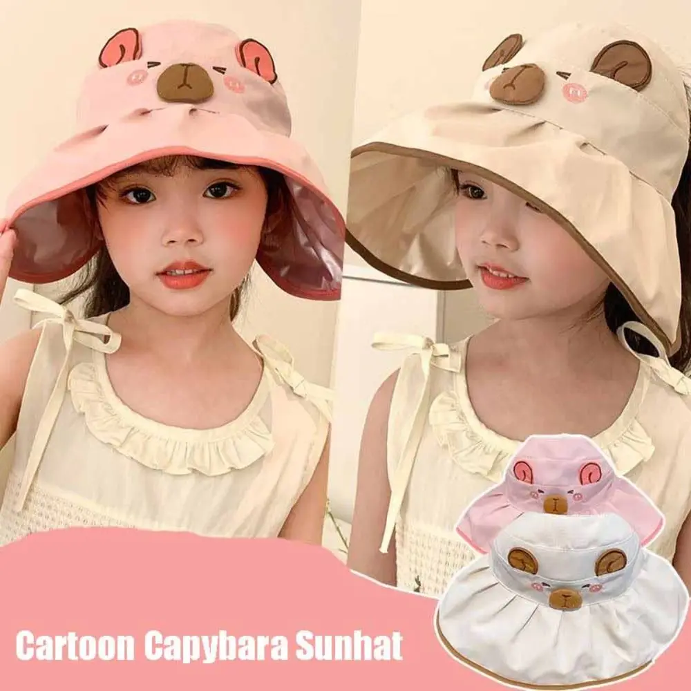 

Korean Style Cartoon Capybara Bucket Hat Quick-dry Shading Hat Summer Kid Sunhat Anti-UV Sun Hat Solid Color