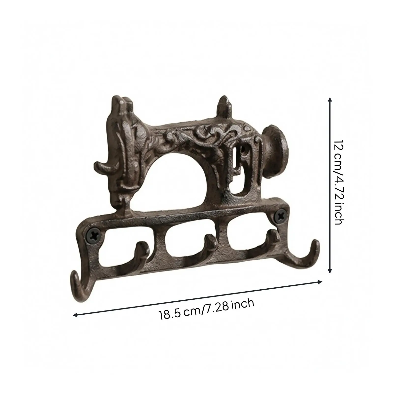 Wall Mounted Hook Rack Cast Iron Retro Sewing Machine Design for Craft Room Entryway Five Pegs Space Saving Organizer for Keys