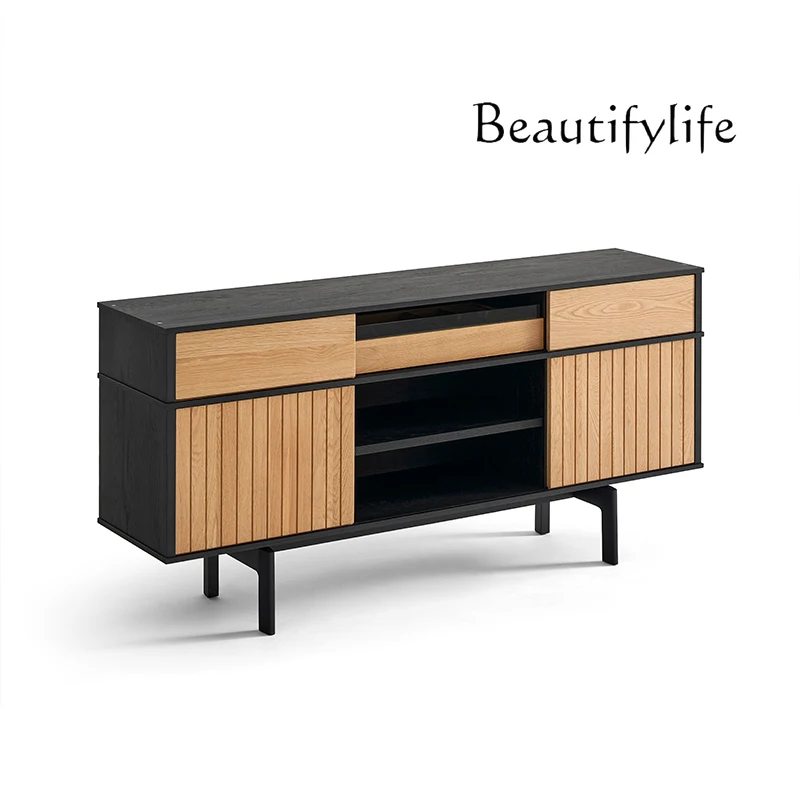 

Nordic modern retro color matching solid wood dining side cabinet small apartment wabi-sabi wind living room home black cabinet