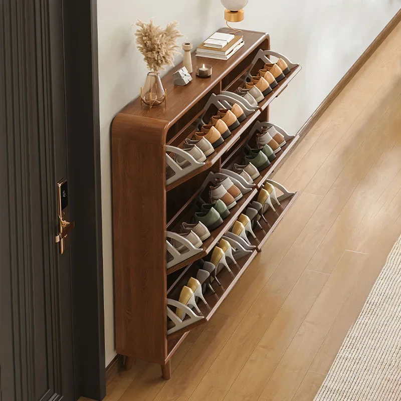 Home entrance entrance cabinet, solid wood leg storage, simple shoe rack