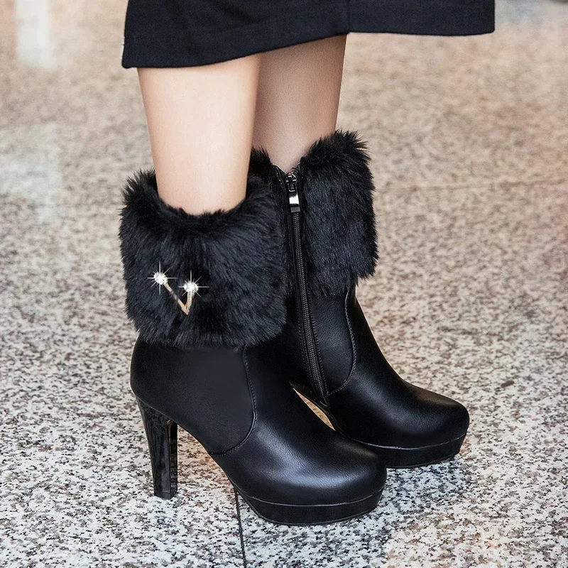 White Ankle Boots Women Platform Short Shoes Fashion V Buckle High Heels White Black Autumn Winter Ladies Ankle Boots Pink 34-43