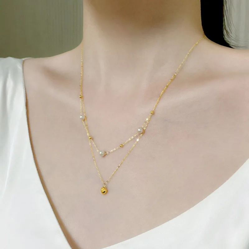 NYMPH  Fine Jewelry Real 18K Gold Necklace Pendnat Natural Freshwater Pearl Au750wedding Box Brand Trendy Gift For Women