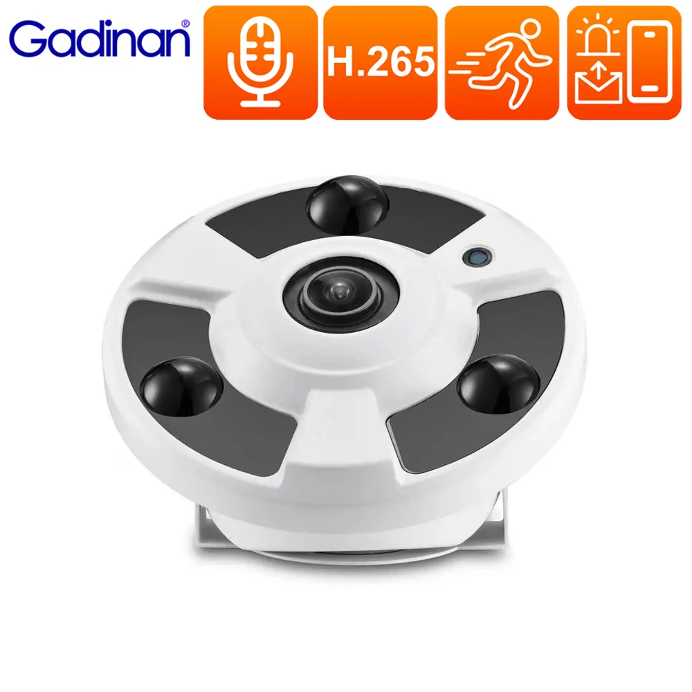 Gadinan 4K 8MP IP Camera 1.7MM Fisheye Lens 5MP 4MP Wide Angle Panoramic Lens Audio Microphone Indoor Outdoor Video Surveillance