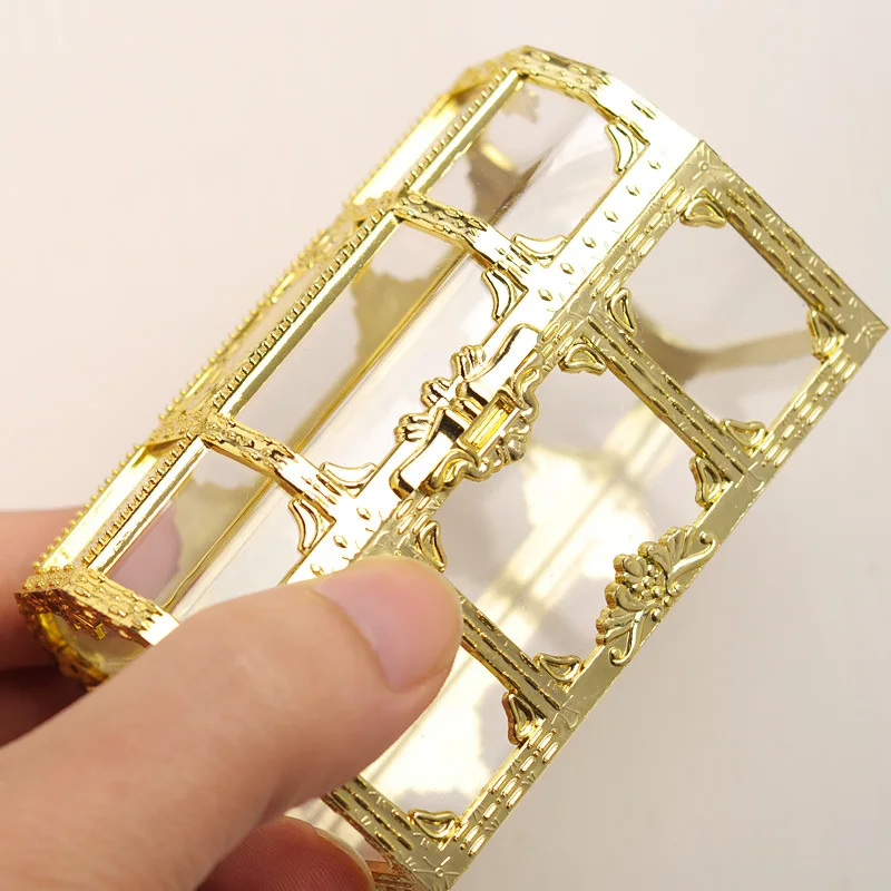 Gold Silver Transparent Pirate Treasure Storage Box Candy Trinket for Jewelry Crystal Gem Trinket Box Holder Organizer Ear