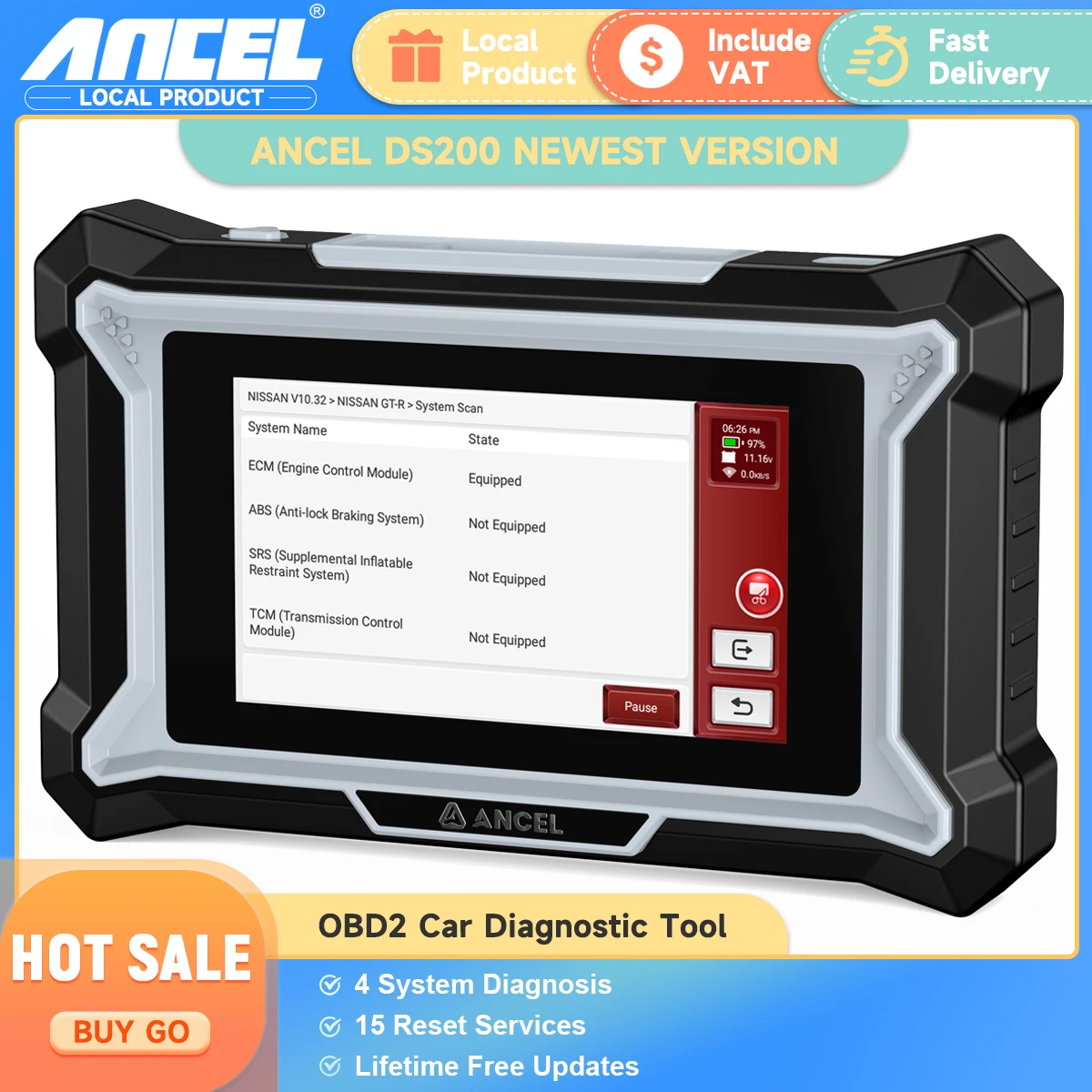 ANCEL DS200 OBD2 Car Diagnostic Tools All System Code Reader 15 Reset FCA Autoauth Automotive Scanner WiFi Lifetime Free Update