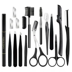 2-17 PCS Eyebrow Trimmer Set  Eyebrow Razor Scraping  Eyebrow Comb Razor Clip Scissors Tweezers Makeup Tools Sets