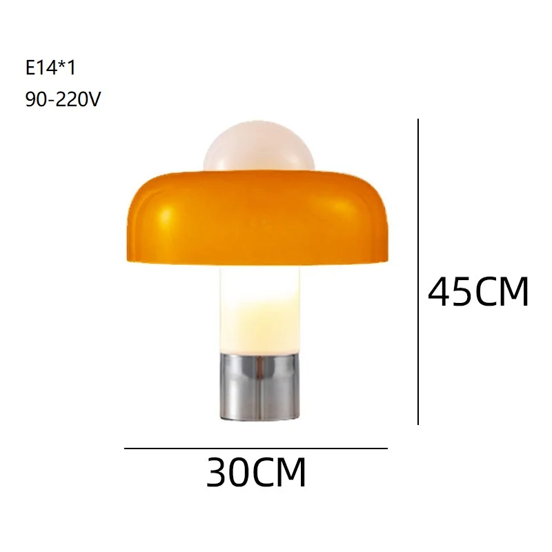 Imagem -06 - Brumbry Candeeiro de Mesa Simples e Moderno Quarto Cabeceira Italiano Laranja Vidro Cogumelo Lâmpada Decorativa Restaurante Sofá Luz