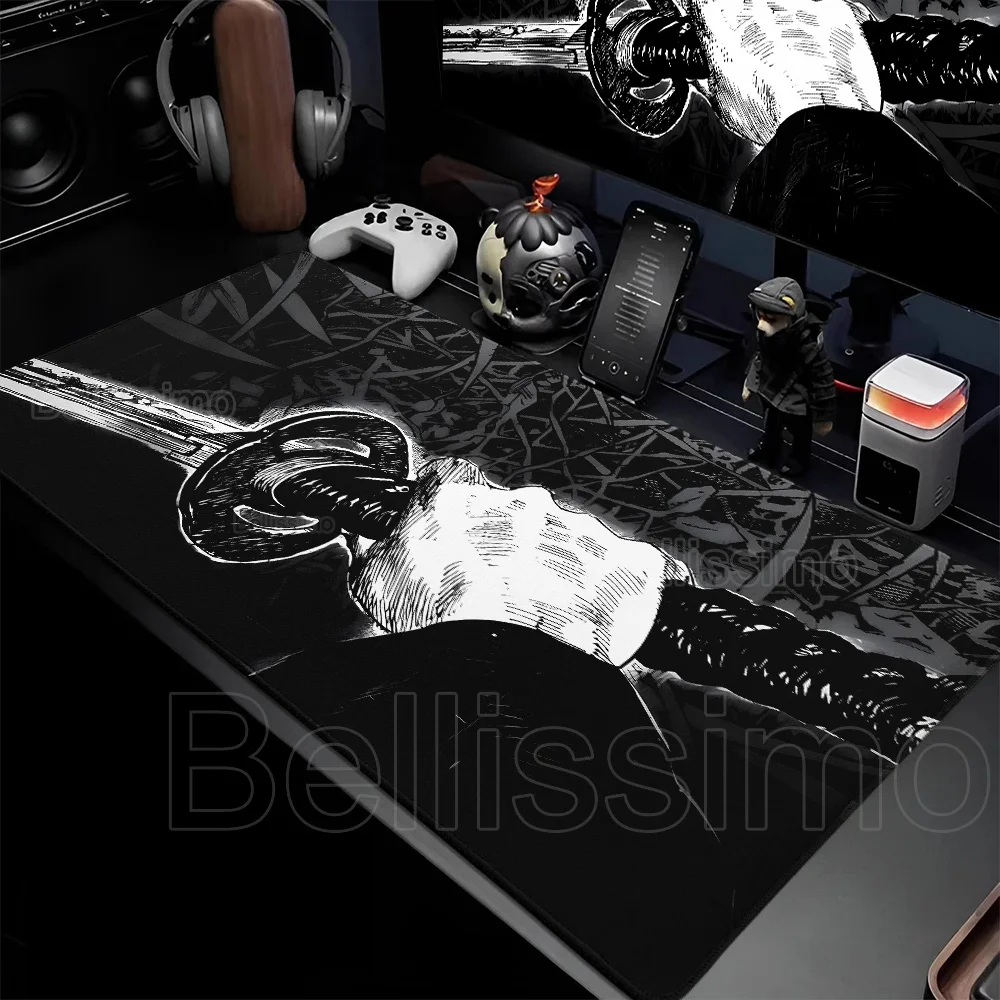 

Samurai Sword Mouse Pad XXL Anime Accessories Large Home Office Setup Japanese Mat Keyboard PC Gaming Black DeskMat Big TablePad