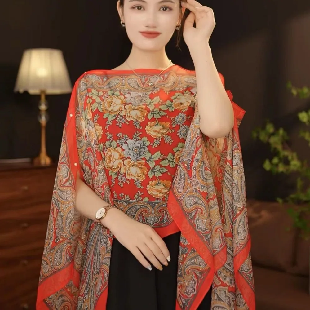 

Топ шарф дышащая солнцезащитная шаль шифоновый длинный шарф с цветочным принтом бикини блузка женская летняя