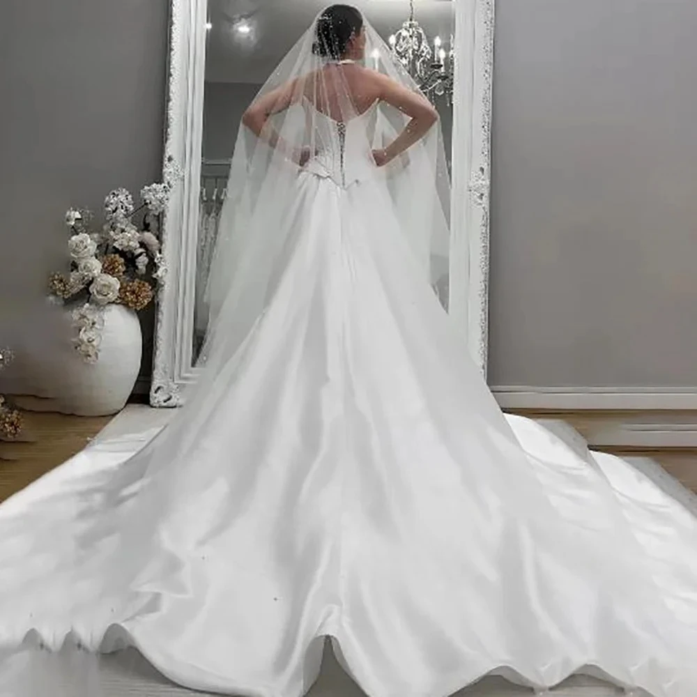 Customized Lace Wedding Dresses Sweetheart Split A-line Bride Gown Long Sleeve Appiques Corset Bride Dress Vestidos De Novia
