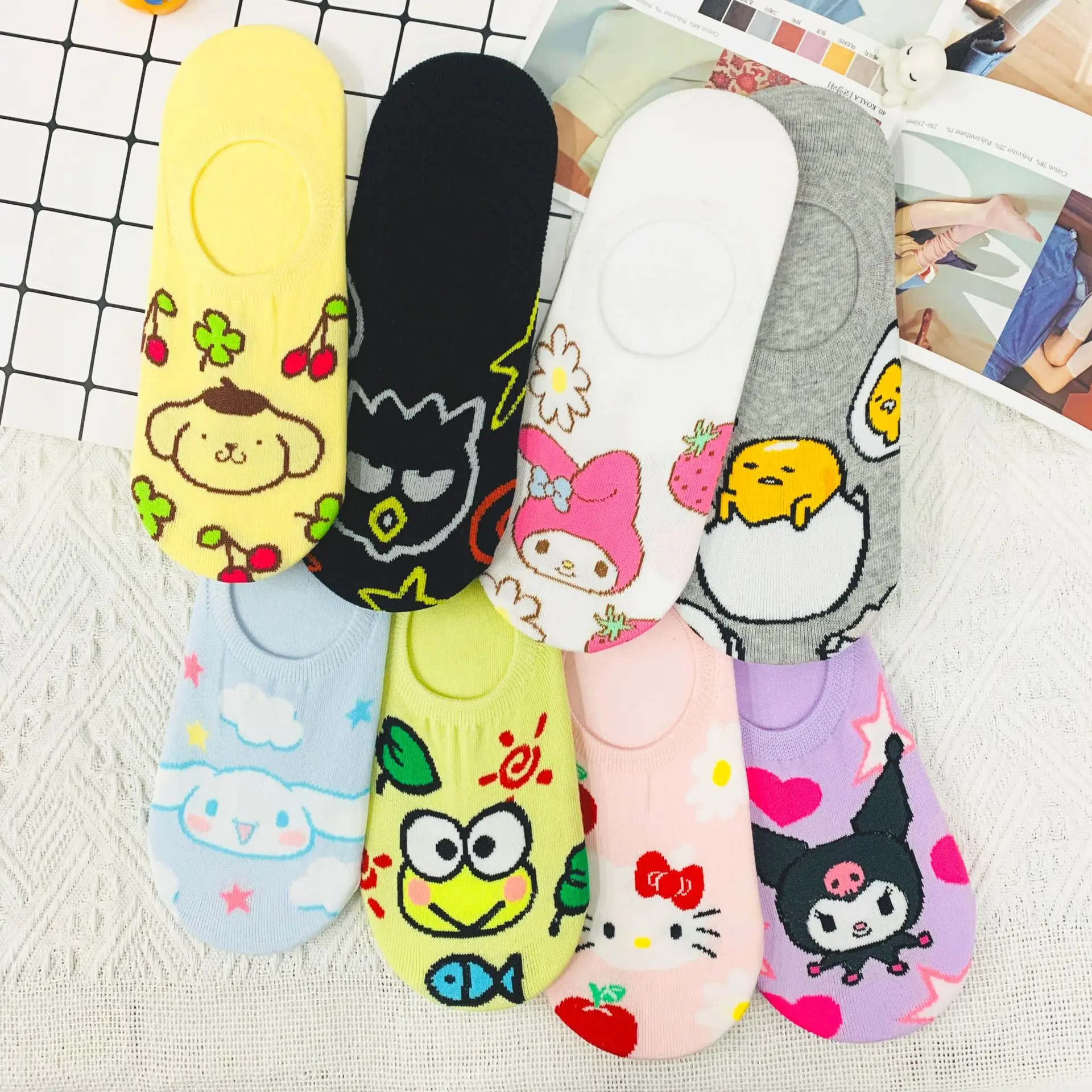 

Sanrio Kawaii Mymelody Hello Kitty Kuromi аниме мультфильм невидимые носки Симпатичные Короткие женские носки для девочек хлопковые носки