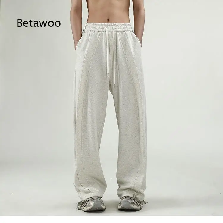 American Deconstructed Sweatpants For Men Spring High Street Wide Leg Casual Trousers Elastic Waist Floor Length Pants With Uni