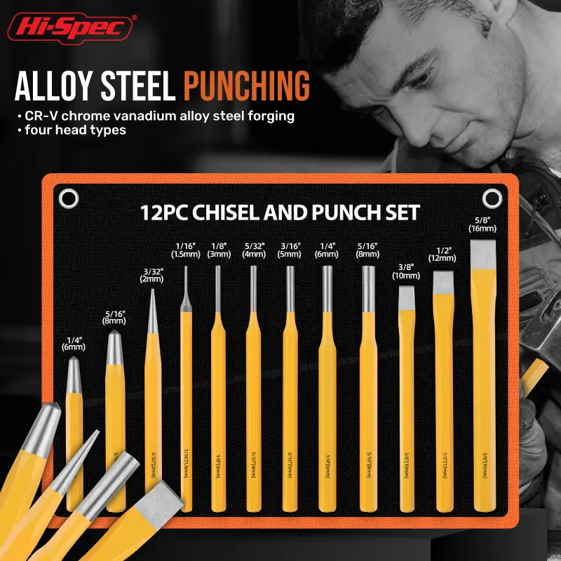 Imagem -06 - Hi-spec-punch Tool Chisel Conjunto para Carpintaria Chisel Sharpener Center Punch Wood Punching Tools Acessórios