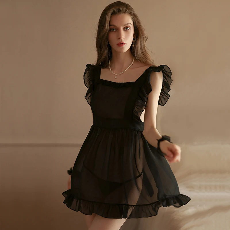 Sexy French Lolita Maid Service Woman Apron Dress Outfit Household Kitchen Cooking Baking Cleaning Cosplay Uniform Pinafore Gift