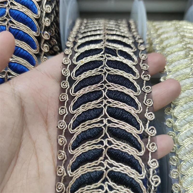 

1 Yard Ethnic Sewing Lace Embroidered Gold Lace Fabric for Bag Clothing Craft Accessories