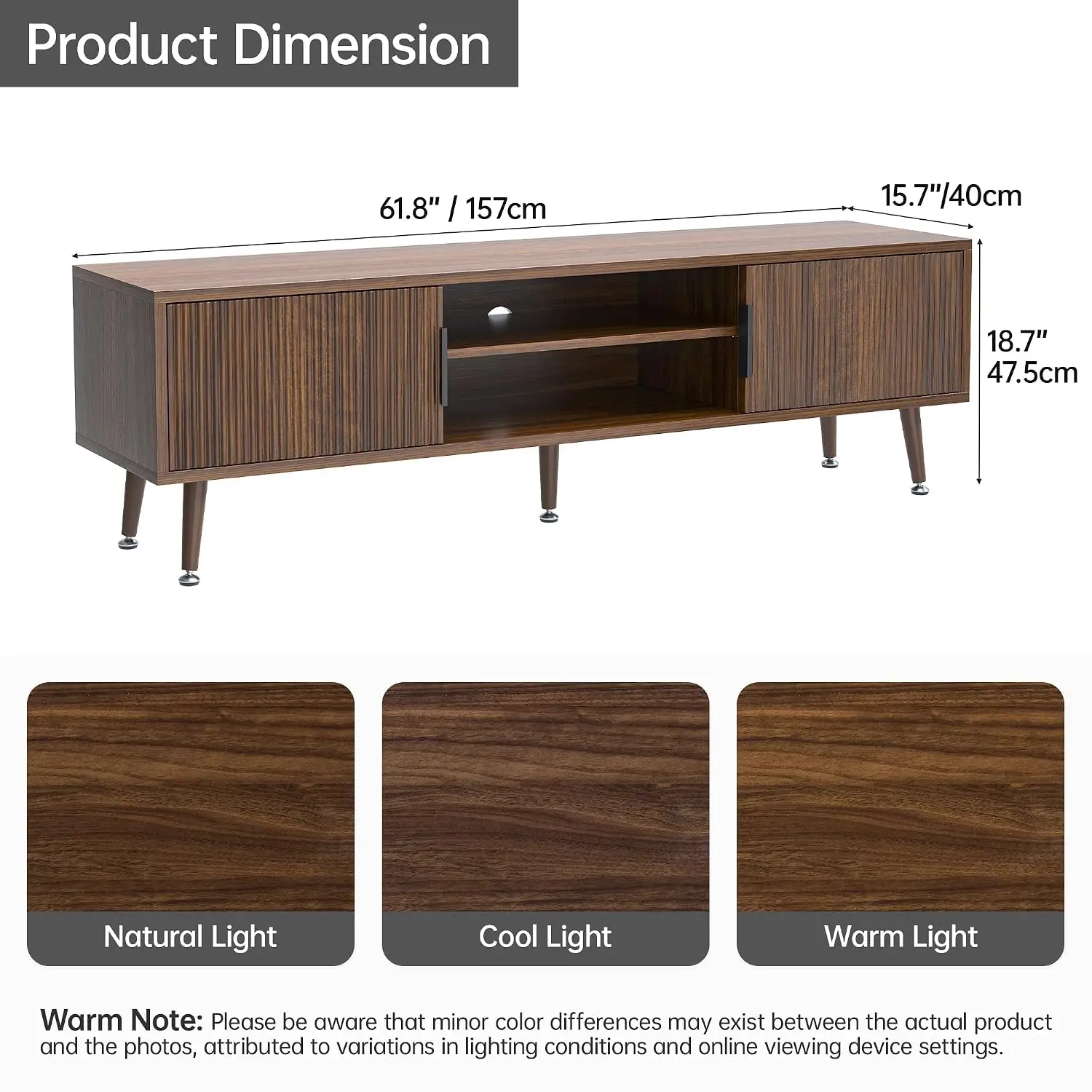 Mid Century TV Stand Console for TVs up to 70 Inches Entertainment Center with Storage 62 Inch Walnut, Customized