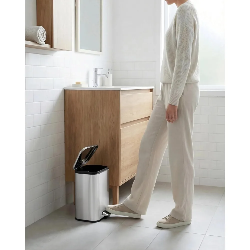 5L Stainless Steel Step Trash Can With Lid And Inner Bucket Silent Close Narrow Bin for Home Kitchen Bathroom Bedroom Kitchen