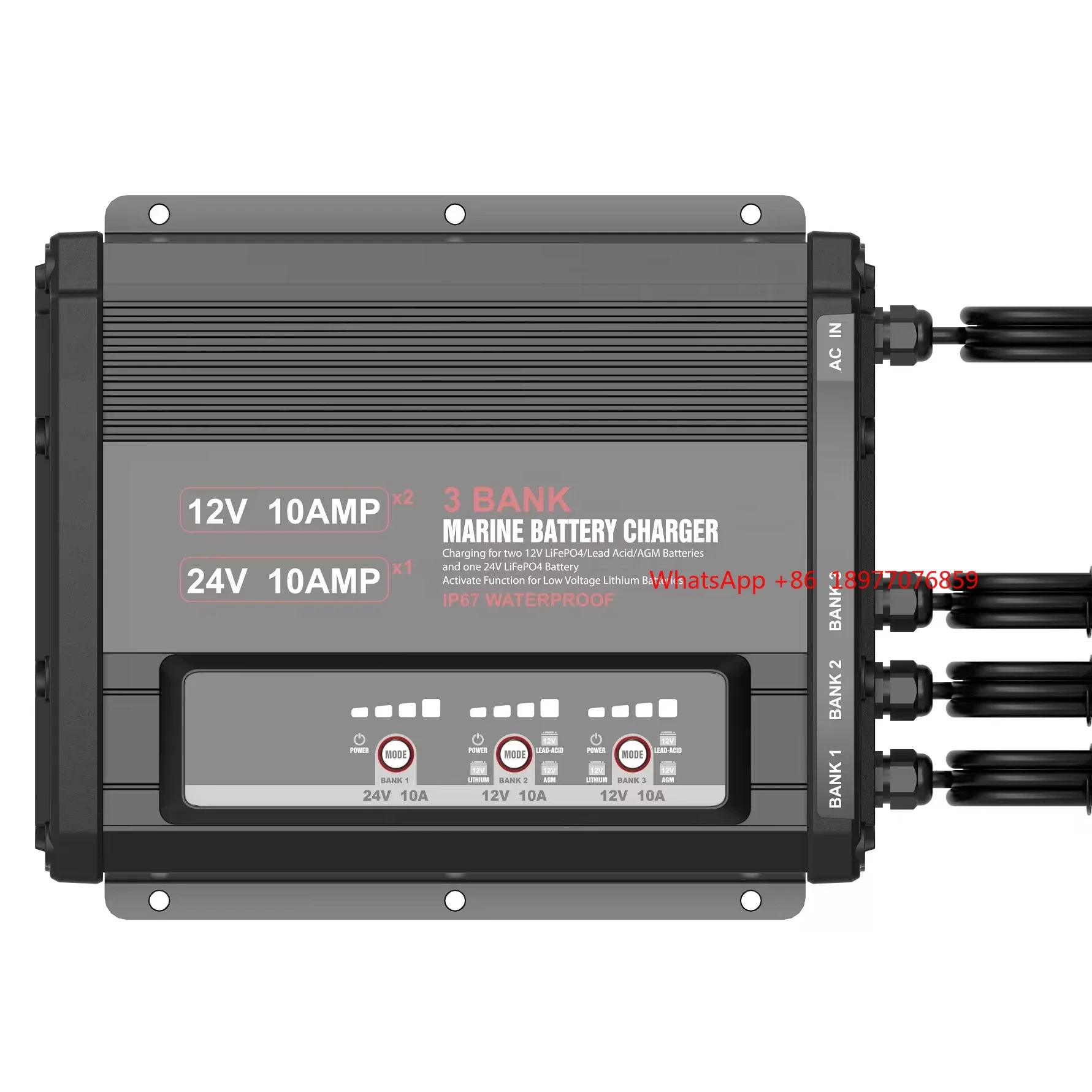 Smart Waterproof Wake Up Function On-Board Boat Marine Charger 3 Bank 2X12V 20A (lead Acid/AGM/LiFePO4) + 1X24V 10A (LiFePO4)