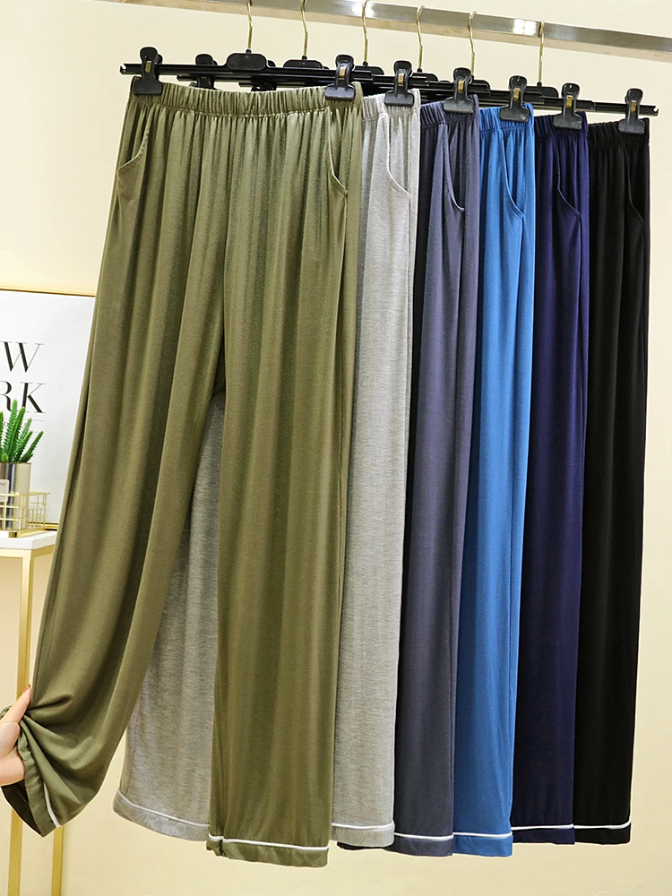 

Свободные прямые брюки из модала для мужчин, повседневные домашние длинные брюки, однотонные широкие брюки, которые можно носить на улице