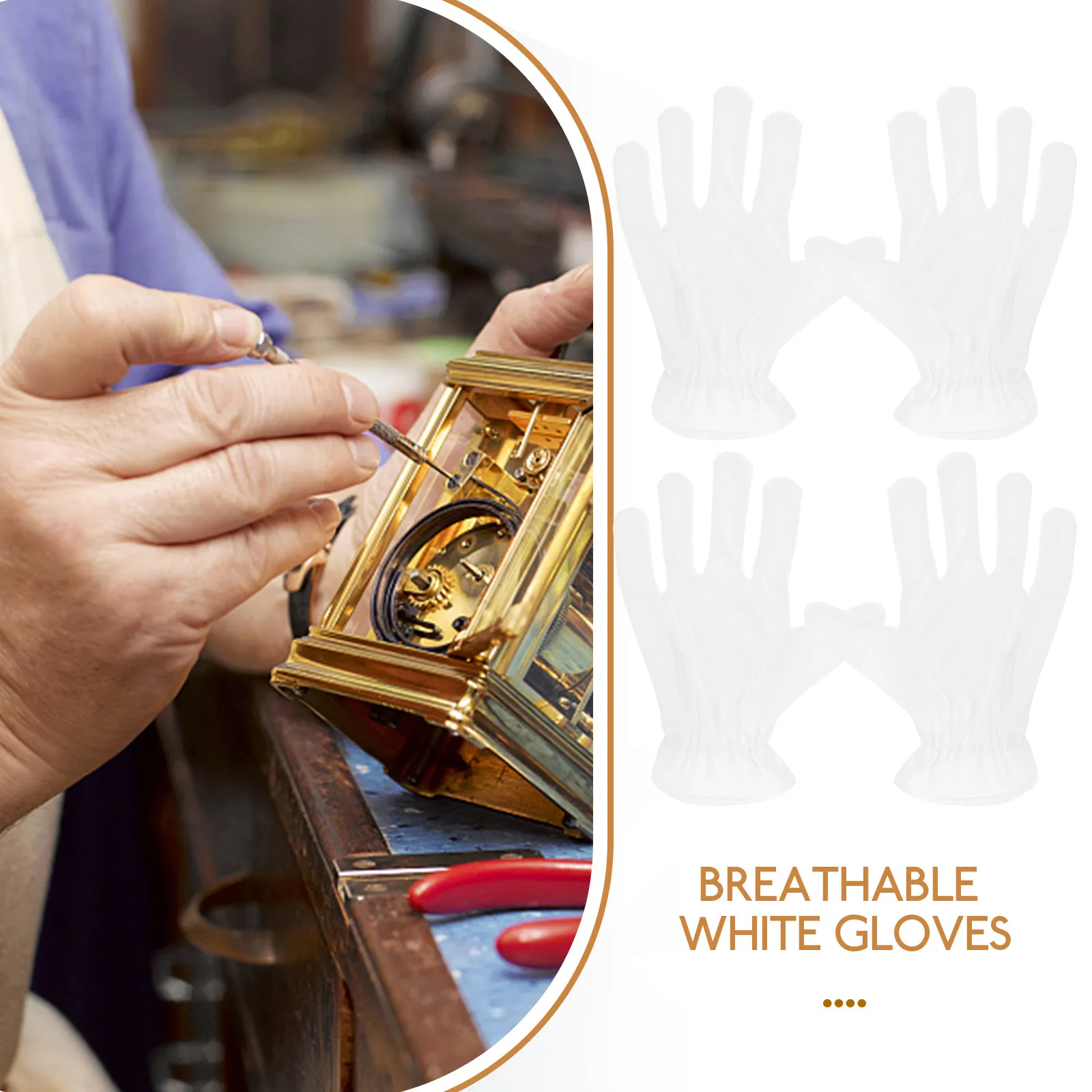 

6pcs 6 Pairs Dust-free Microfiber Gloves Reusable Anti-static White Jewelry Gloves for Coin Handling Inspection Clean Exhibit