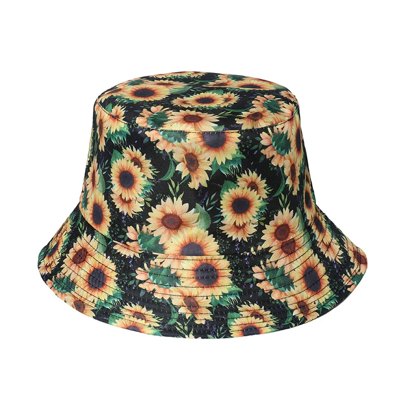 Fashion Women Sunflower Print Cotton Bucket Hats Spring Summer Girl Lady Outdoor Panama Fisherman Cap Hat For Women DropShipping